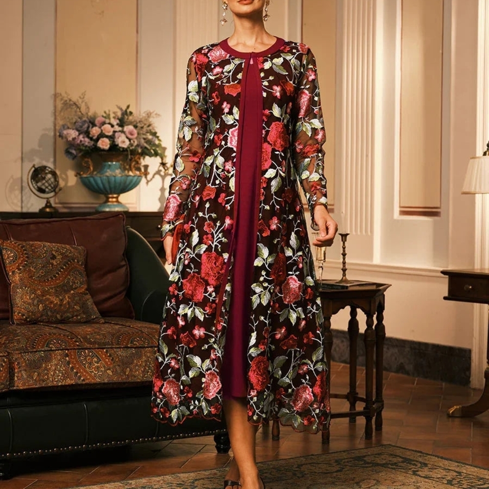 NWT 2 Piece Dress With  Floral Embroidered Dress Coat